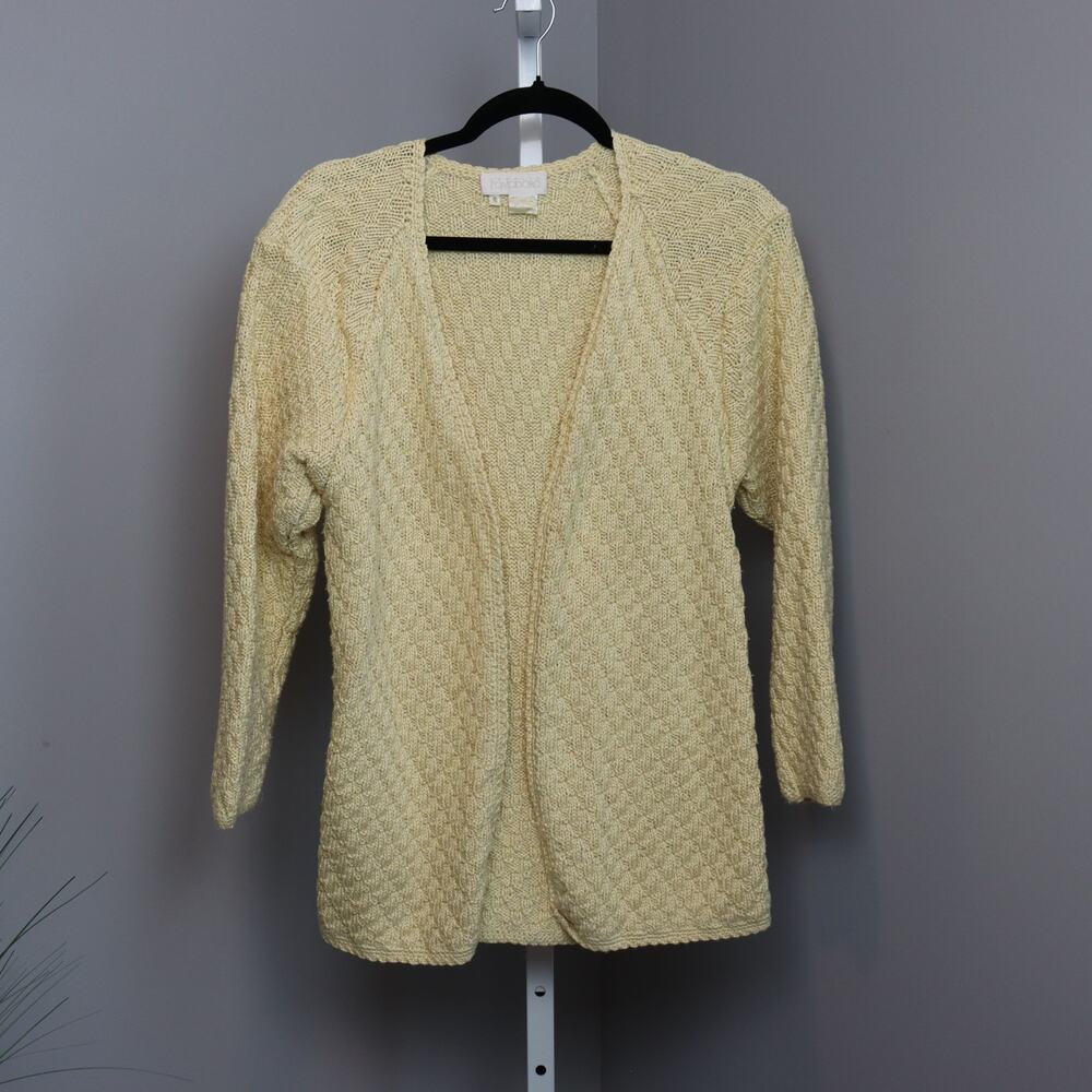 Vintage Carmelo Pomodoro Yellow /Cream‎ Open Knit Cardigan Sweater Size L
